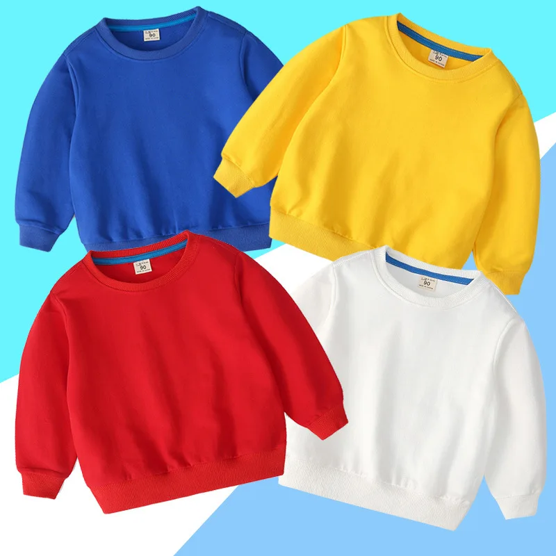

Factory price wholesale children's pure cotton hoodie spring and autumn Korean round neck pullover solid color long sleeve shirt