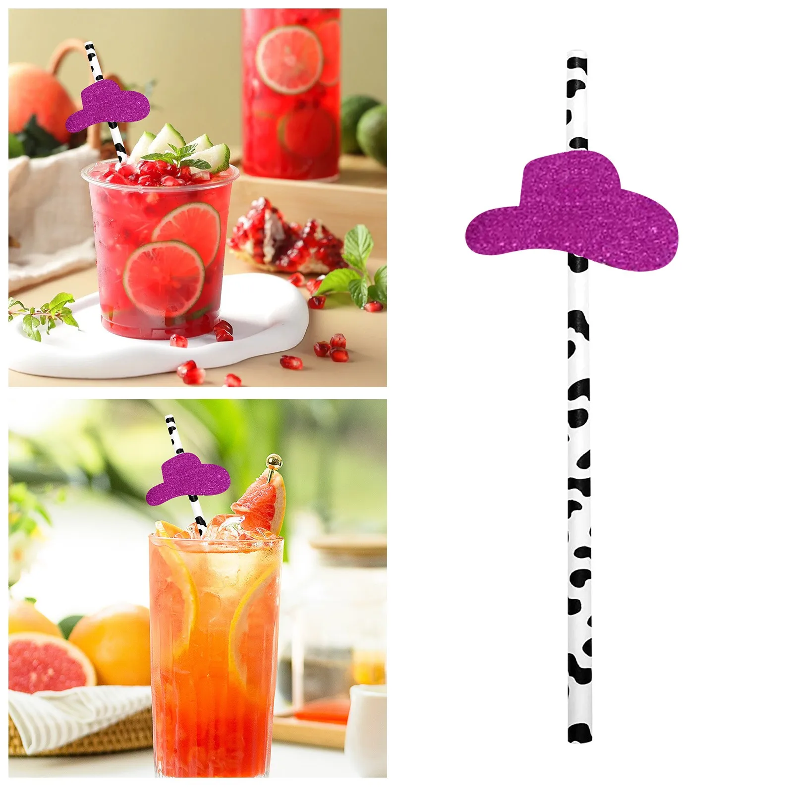 Drink Novelty Accessories Reusable Party Creative Decorations Straw Milk Cow Small Top Hat Paper Straws Disposable Degradable