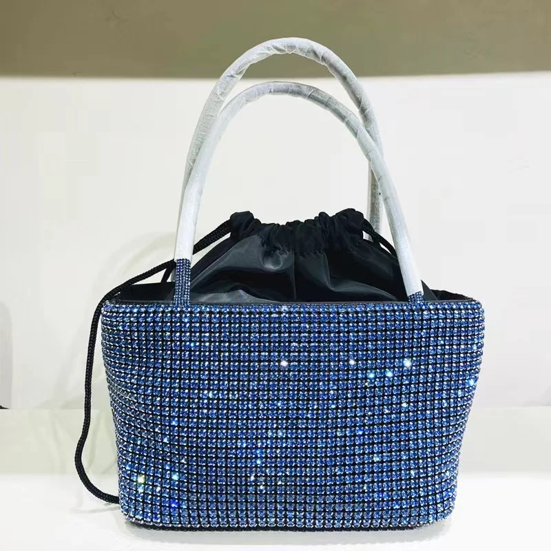 Luxury Designer Rhinestone Diamond Shiny Bucket Bag Women's Handbag Evening Bag Bling Clutch Purse Shoulder Messenger Chain Bag