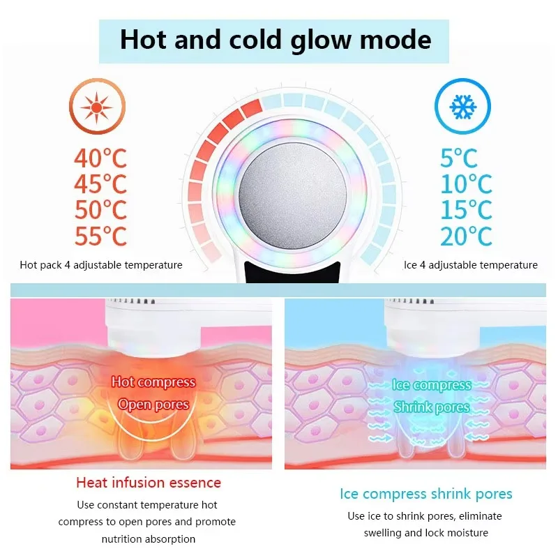 Hot Cold Hammer Cryotherapy Face Care Device Blue Photon Acne Treatment Facial Massager Skin Lifting Rejuvenation Beauty Machine