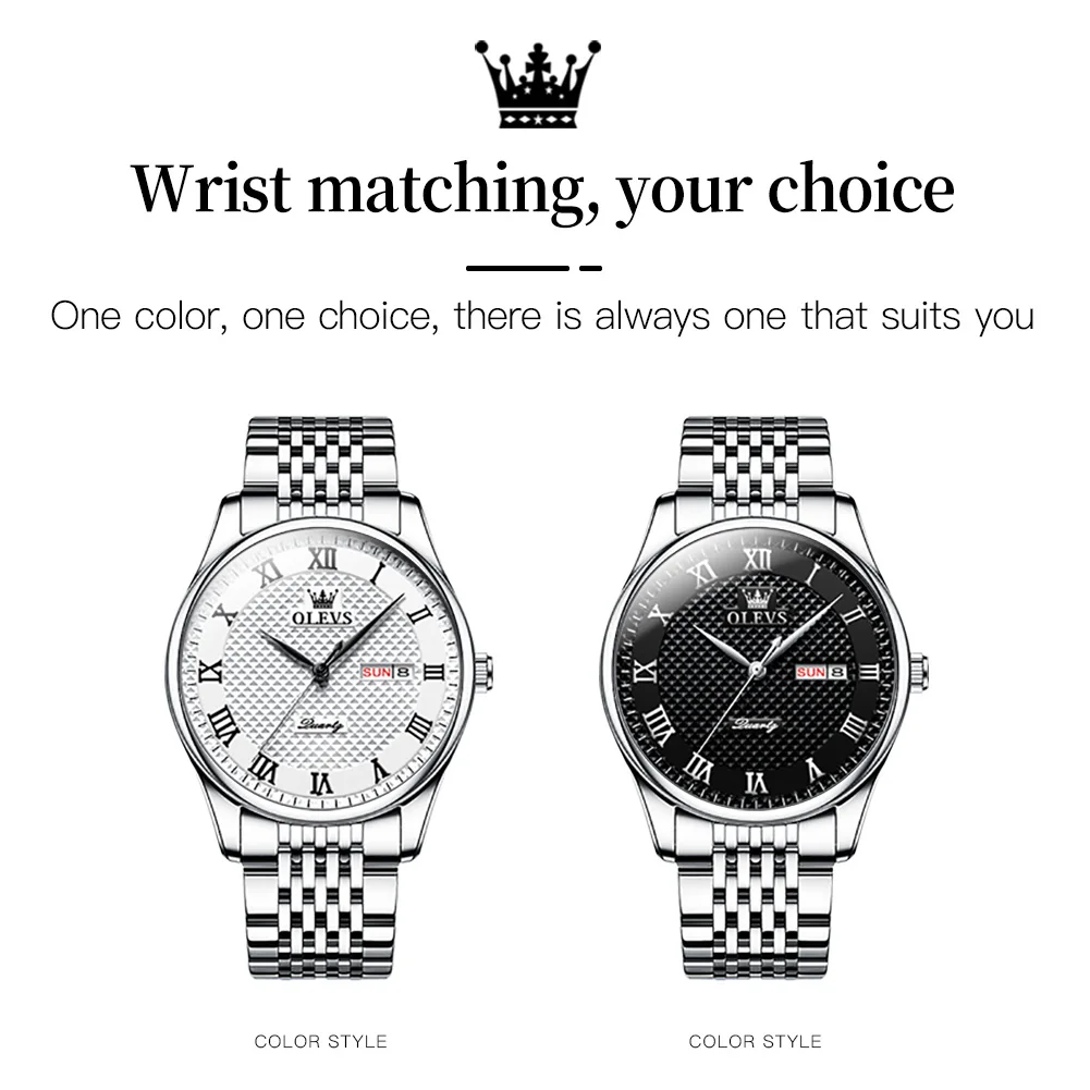 OLEVS Original Quartz Watch for Man Stainless Steel Strap Waterproof Roman Scale Dial Luxury Wristwatches Relogio Masculino