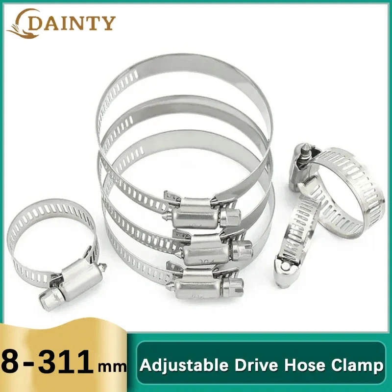 Adjustable Drive Hose Clamp 304 Stainless Steel Fuel Line Worm Size Tube Clip Hoop Hose Clamp For Water Pipe Plumbing 8 to 254mm