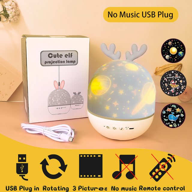 Duck Rotating Starry Sky Projector Lamp Children Night Light Baby Gift Rechargeable Music Bluetooth Speaker Bedroom Decor