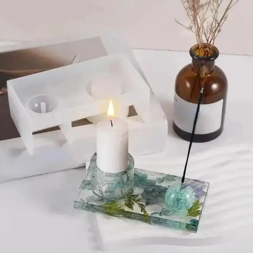 1Pcs Silicone Mold For DIY Incense Insert Tray Candlestick Concrete Cement Mould Match Holder Plaster Resin Molds Supplies