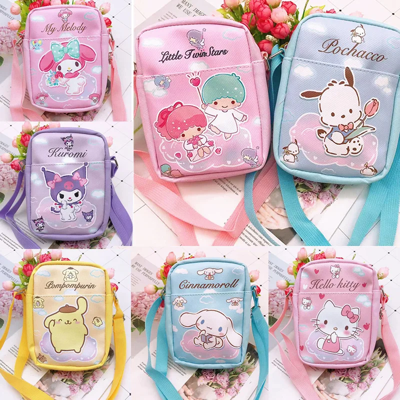 

Kawaii Sanrio Cinnamoroll Pochacco Hellokitty Kuromi Cartoon Shoulder Storage Bag Creative Y2K Fashion Children Messenger Bag