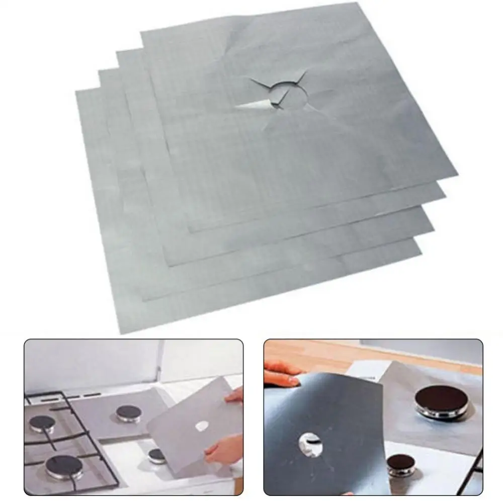 Kitchen Stove 4Pcs Reusable Gas Burner Cover Clean Mat Pad Cooker Protector Tool