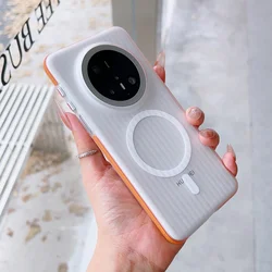 Corrugated Matte Magnetic Phone Case with Clear Back Cover for Huawei Mate 60 (Orange)