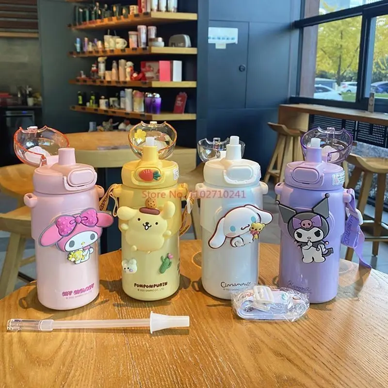 

460 мл Sanrio Melody Onpompurin Kuromi Cinnamoroll Вакуумная чашка высококачественный термос из нержавеющей стали чашка с ремешком бутылка для воды праздник