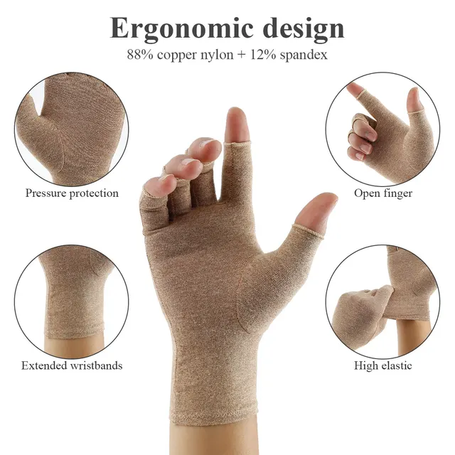 1 Pair Arthritis Gloves Compression Gloves Hand Wrist Support Pain Relief Arthritis Fingerless Glove for Hands Finger Joint 5