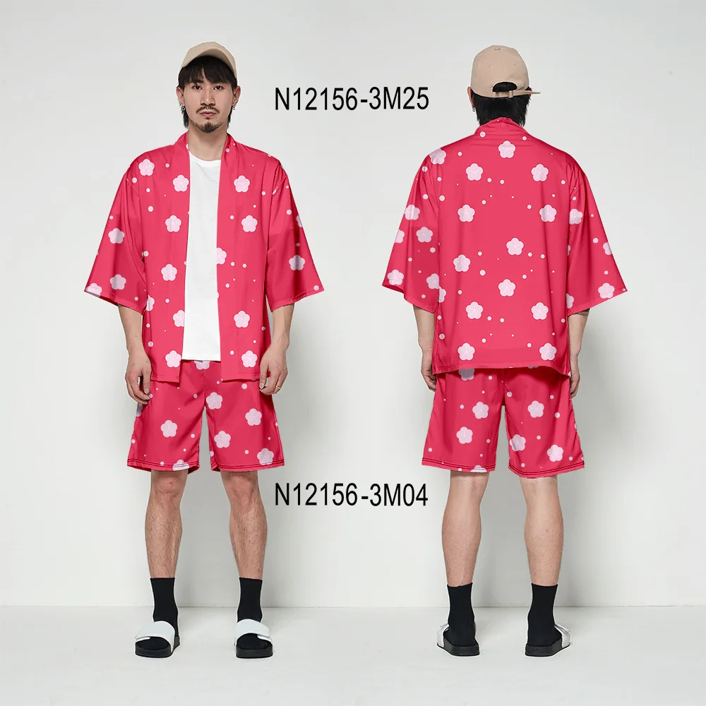 2022 3D Children's Wear Anime Demon Slayer Kimono Cardigan Shorts Set Around the Same Cloak Pant Adult Men's and Women's Pajamas mens sleepwear set Pajama Sets