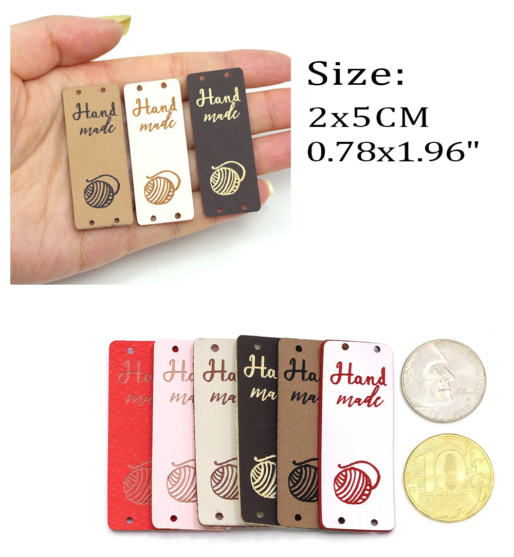 20Pcs Handmade Label Ball Of Yarn Leather Tags For Clothes Hand Made Tags For Hats Knitted Sewing Accessories DIY Gift Handcraft