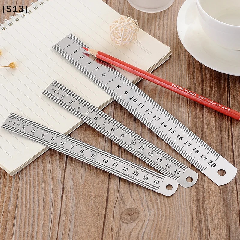 15-30cm 스테인레스 스틸 금속 직선 자자루 도구 양면 측정 도구[Q]Q@