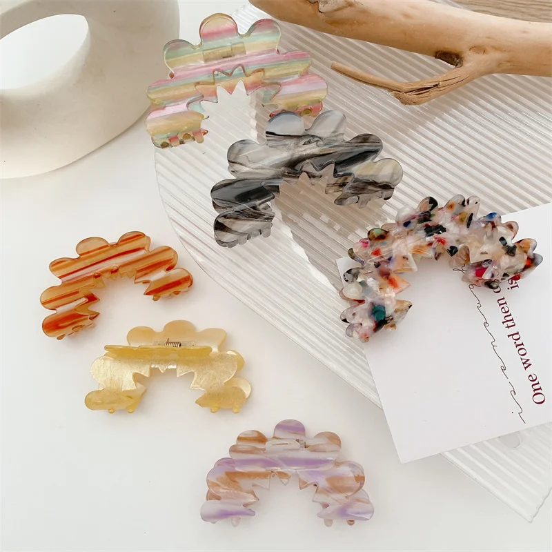 New Fashion Ins Large Acetate Hair Claw Rainbow Colorful Floral Geometric Clamps Grab Bath Shark Clip Women Hair Accessories holder clipstable photo clip place picture wire number s memo star stand clamps cake picks note floral bouquet name