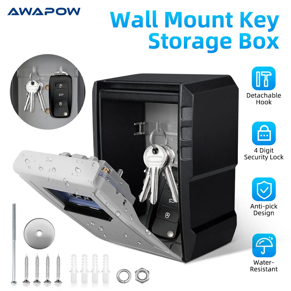 oria password key box decoration key code box key storage lock box wall mounted password box outdoor key safe lock box Awapow Metal Password Key Box Wall Mounted 4 Digits Password Storage Box Waterproof Anti Theft Safe Lock Large Capacity Keybox