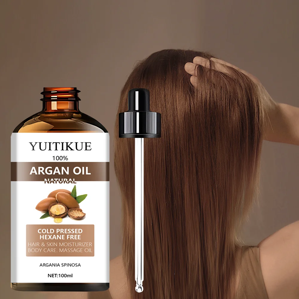 100% pure Moroccan argan oil, suitable for hair, skin, and body massage, nourishes, repairs, and moisturizes.