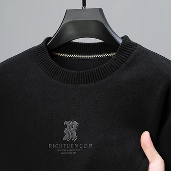 High quality men's round neck sweater autumn winter warmth fashionable printed Korean style design boutique top casual pullover