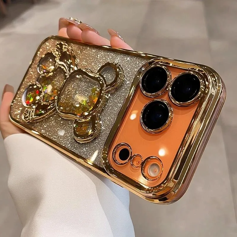 Radiant Bear Flowing Sand Sparkle Phone Case Cover