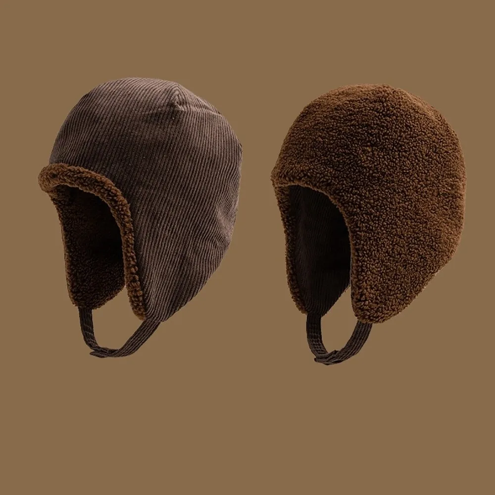 Warm Lei Feng Hat Lamb Down Windproof Ear Protection Hat Double Sided Wearable Coldproof Hooded Hat for Outdoor Cycling Skiing