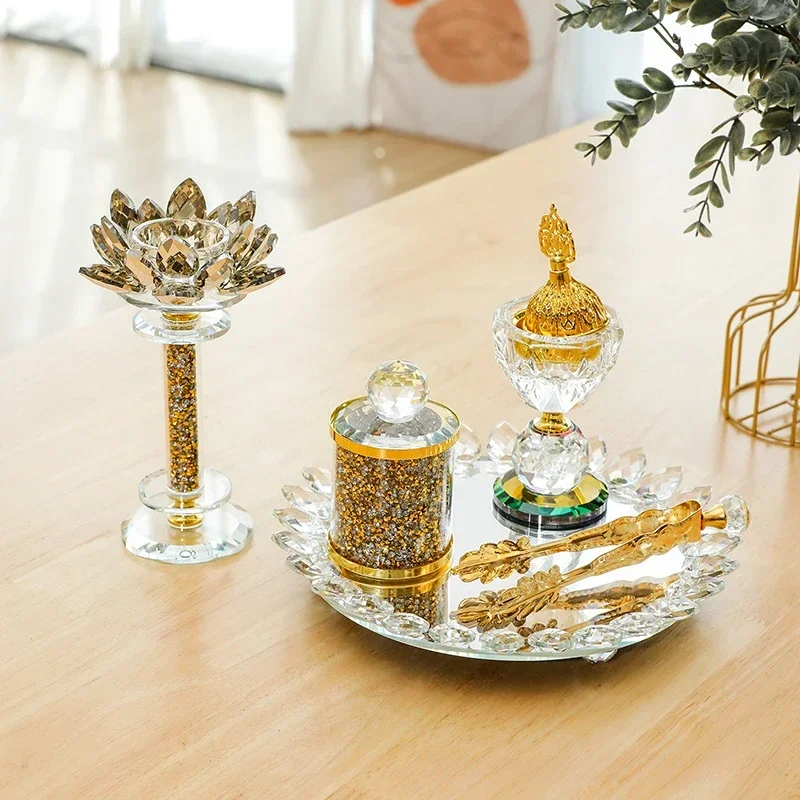 

Набор ароматерапевтических печей Bright Diamond Lotus, курильница из четырех частей, украшение для дома, курильница для благовоний из арабского хрусталя, Новинка
