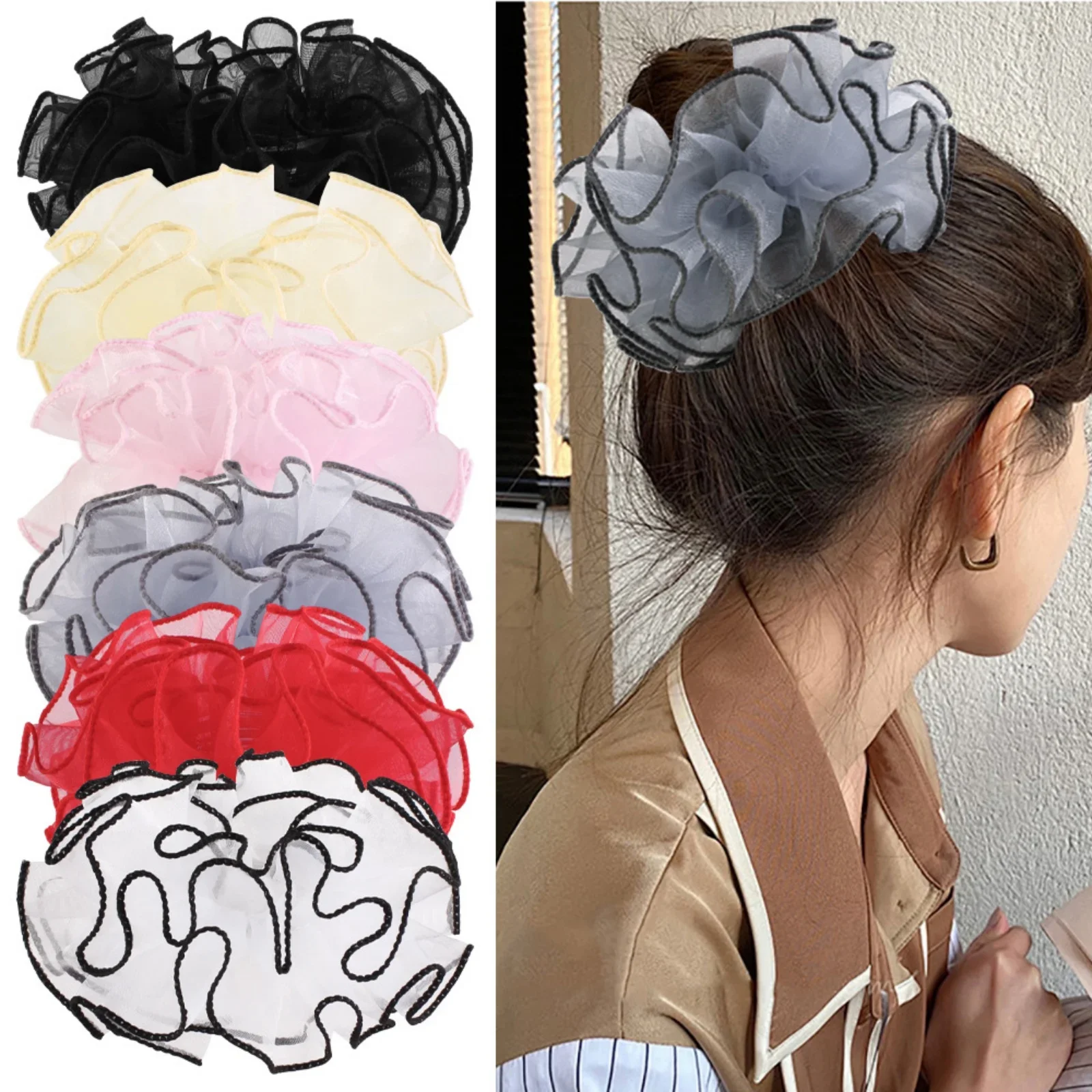 Elegant Ruffled Organza Hair Scrunchie - Multi-Color Chiffon Hair Tie for Stylish Everyday & Party Looks