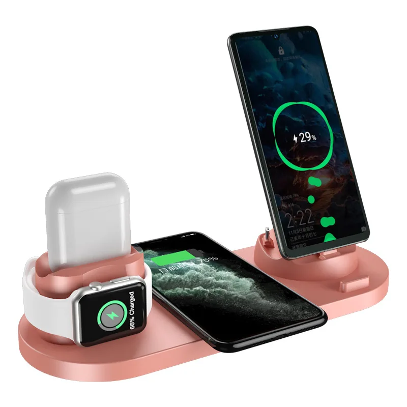 lithium battery charger 12v Multifunctional Wireless Charger Fast Charge Six-in-One Headset Phone Watch Charging Charger Gift  Wireless Charger Stand samsung gear watch charger Chargers