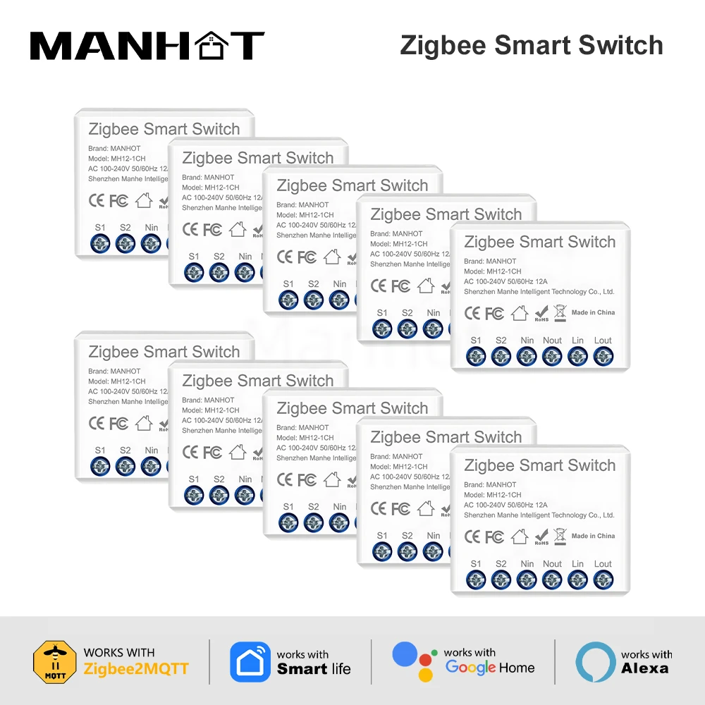 Smart Zigbee Mini Light Switch Module, 16A, with Voice Control Integration