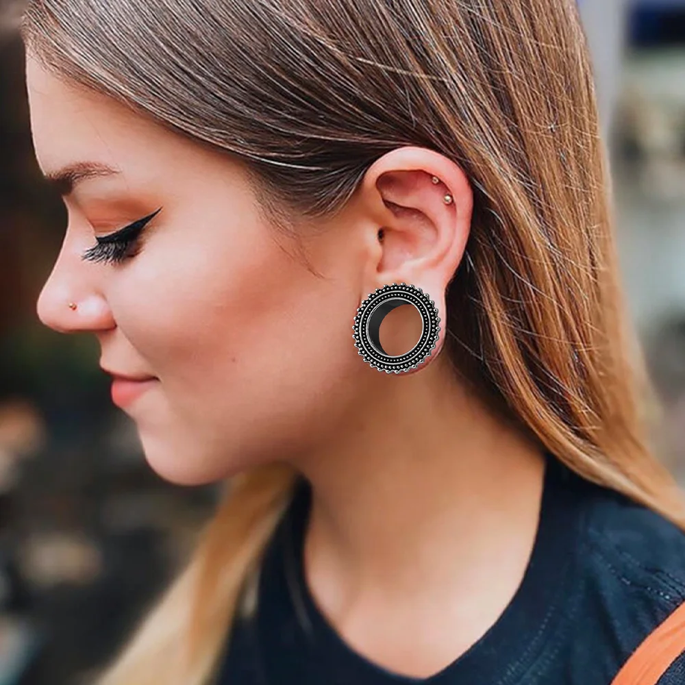 Piercing Jewelry 2pcs Simple Stainless Steel Pattern Screw Ear Expander Gauges Plugs Tunnels Earrings Body Stretchers