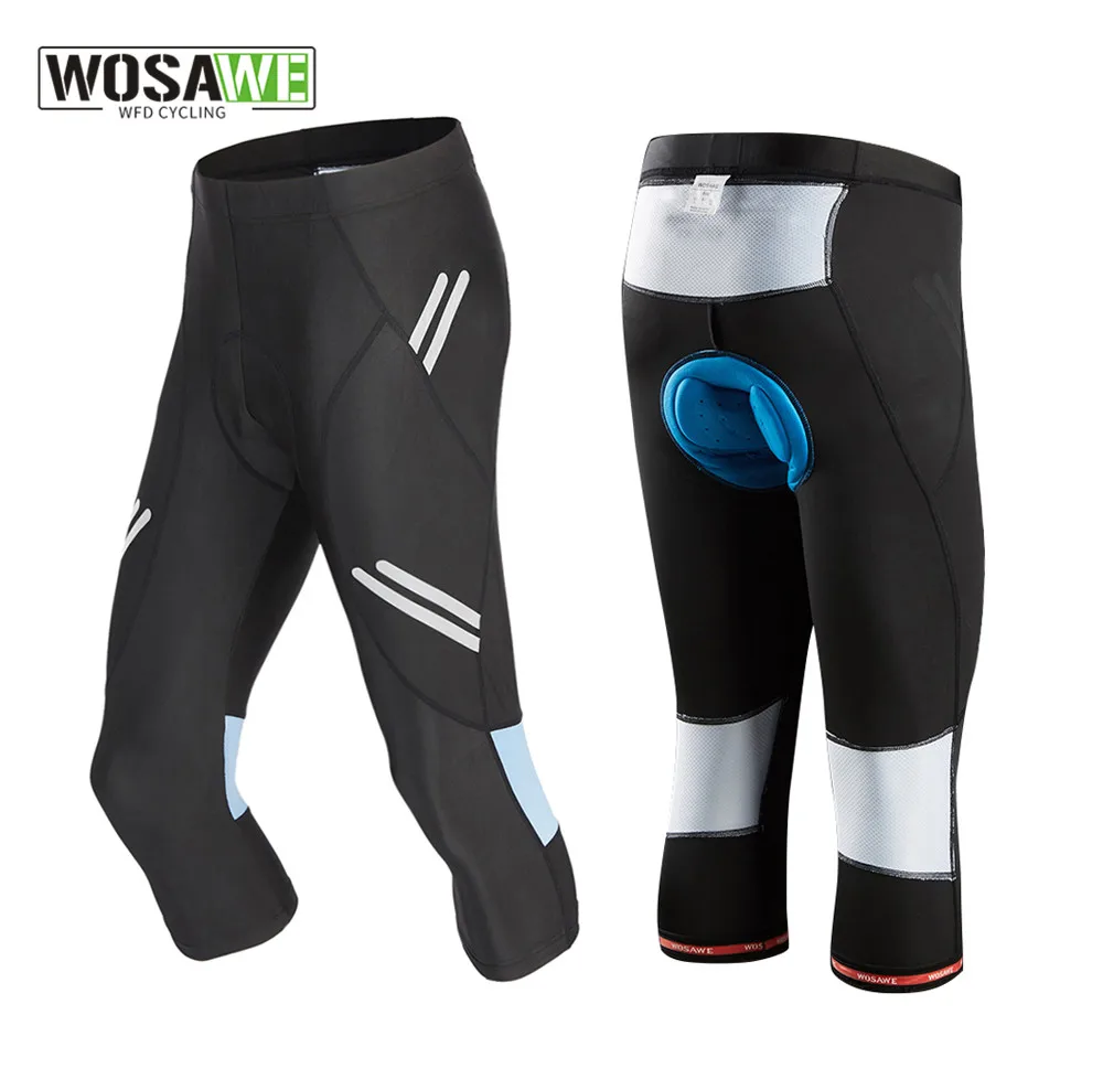 

WOSAWE Men's Cycling Cropped Pants Reflective Riding Bike Tights Clothing 3D Gel Padded Riding MTB Spinning Bicycle Shorts