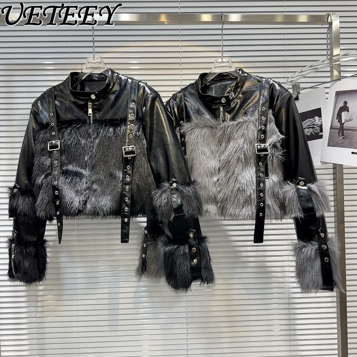

Fashion Streetwear Black Short Coat 2023 Winter New Style Bright Down Feather Liner Leather Coat Leather Jacket for Women