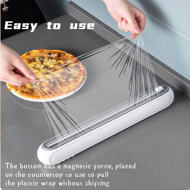 Plastic Wrap Cutter Cling Film Cutter Cling Wrap Dispenser Kitchen Wrap Dispenser Plastic Wrap Dispenser Food Film Dispenser New Food Cling Film Plastic Wrap Cutting Box Wall-mounted Magnetic Aluminum Foil Slider Stretch Film Cutter Kitchen Accessories