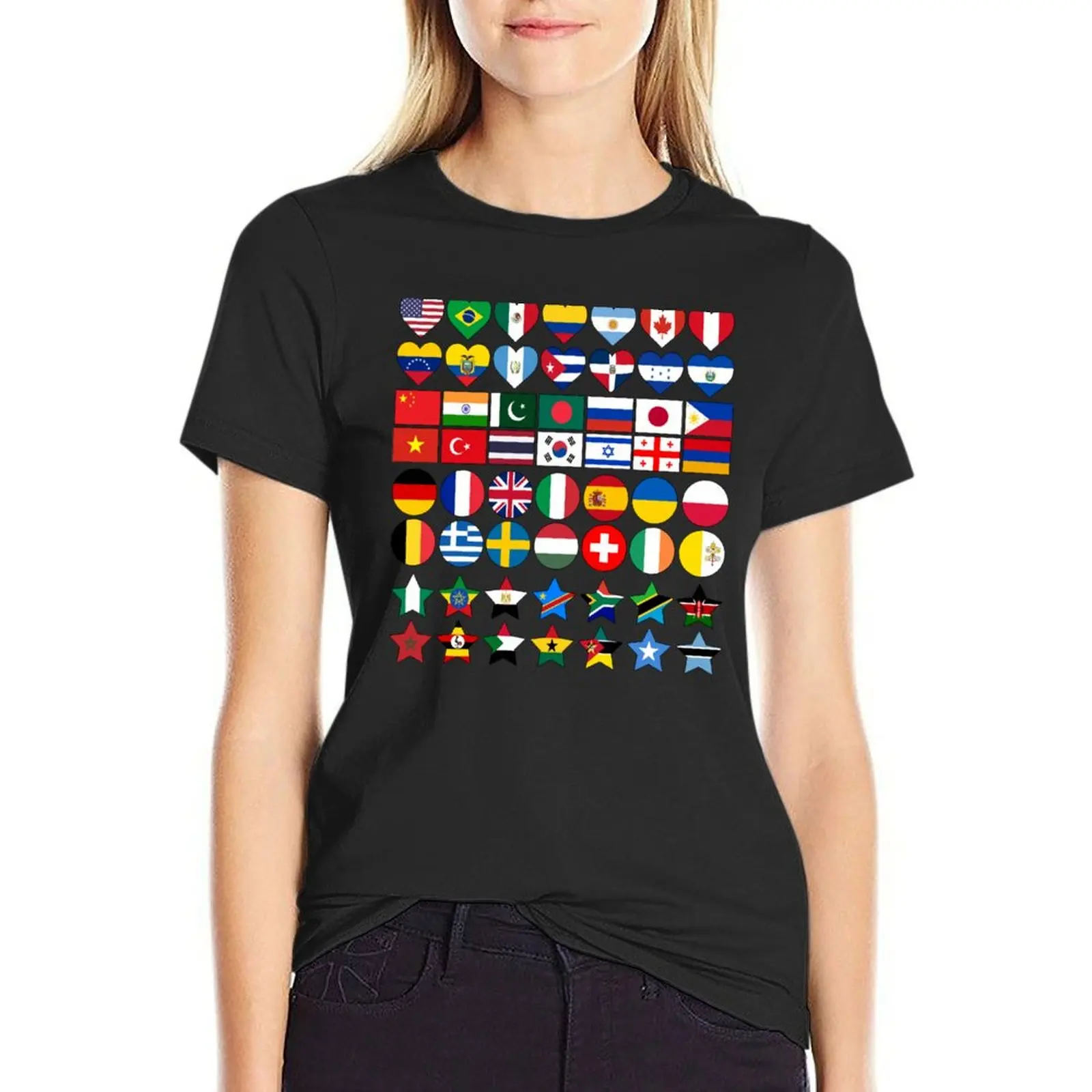 

Flags of Countries of the Worlds in Geometric Shapes T-shirt anime clothes graphics korean fashion funny t shirts for Women