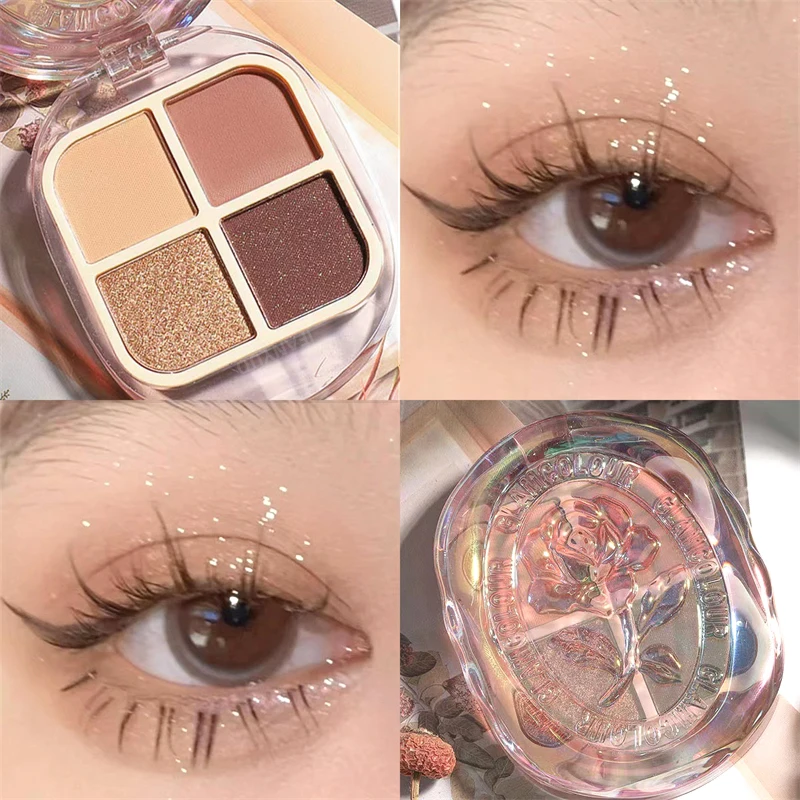 

4-color Rose Relief Novice Eye Shadow Nude Matte Eye Shadow Palette Pearlescent Glitter Cement Color Eyeshadow Makeup Palette