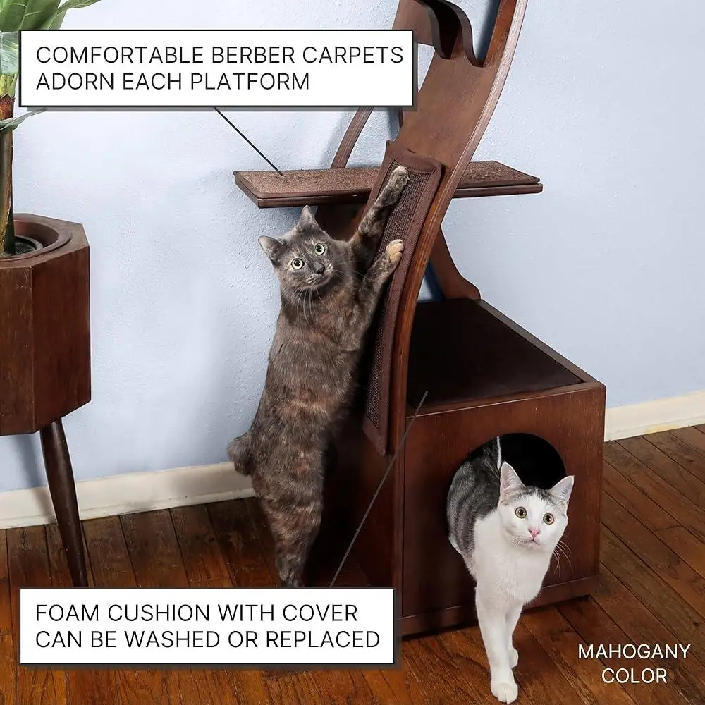 Multi-Level Cat Tower Indoor Climbing Condo Modern Wooden Cat Tree with Scratching Post Durable Stylish Furniture