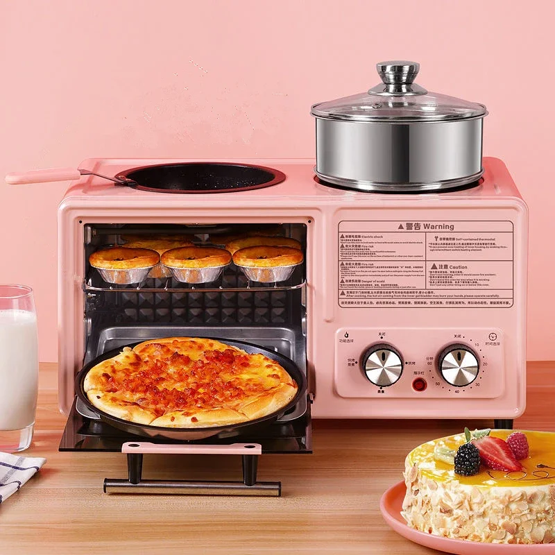 220V Multifunctional Breakfast Maker with 4 Slots Toaster, Mini Oven, Coffee Maker and Griddle for Home Use