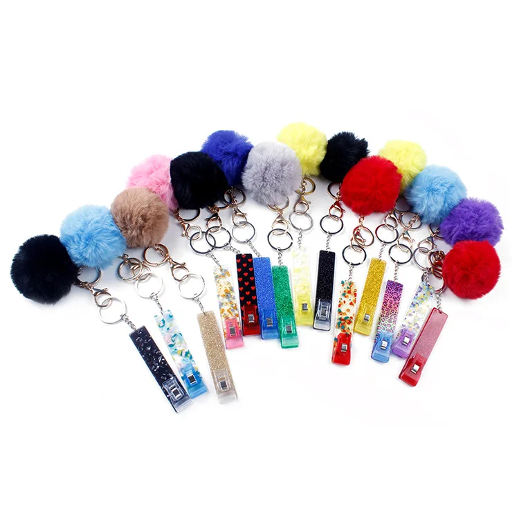 5pcs/lot Wholesale Bling Cigarette Blunt with Pom Pom keychain Gift Holder Atm Credit Card Clip Puller Grabber for Long Nails