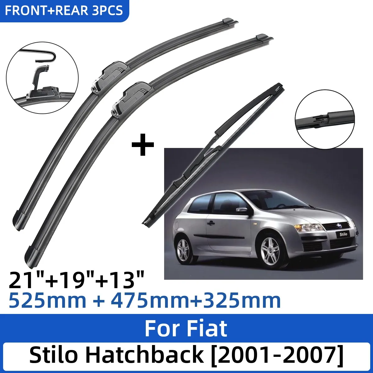 

Щетки стеклоочистителя передние и задние для Fiat Stilo Hatchback 2001-2007, 21 + 19 + 13 дюймов, 2001, 3 шт.