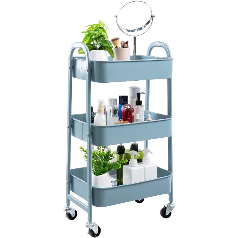 Makeup Cart, Movable Rolling Organizer Cart, 3 Tier Metal Utility Cart for Home/ Office/ Kichen