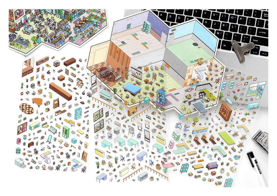 Kawaii Daily Office Routine 3D DIY Landschaft Aufkleber Taschenkabine Szene Stapeln Einfügen Festival Geburtstagsgeschenk für Kinder Kind ﻿ – Detail 14