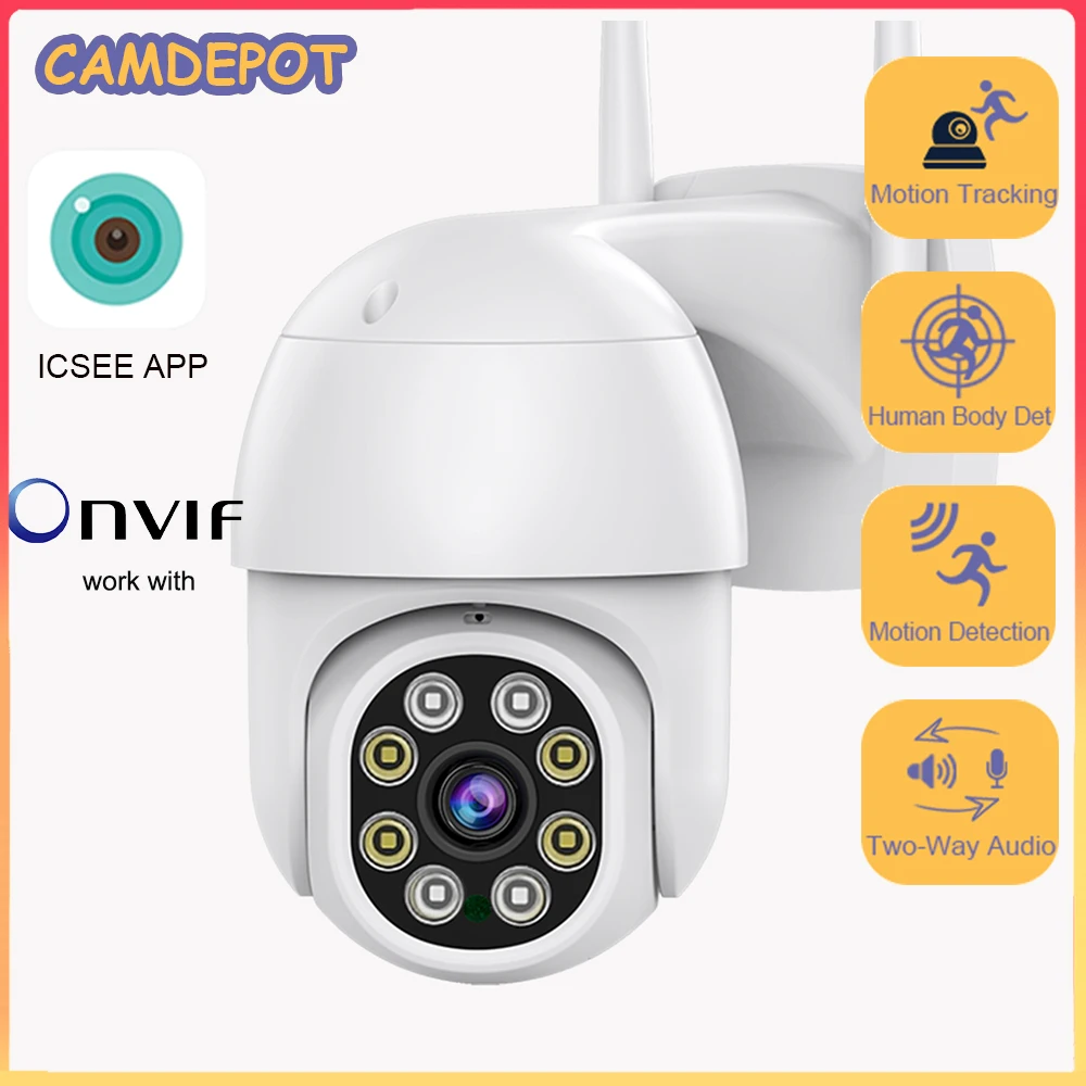 4K 8MP Outdoor IP Camera PTZ IP66 Color Night Vision Two Way Audio WiFi  Camera Auto Track Area Alarm 1080P CCTV ICSEE LAN Port