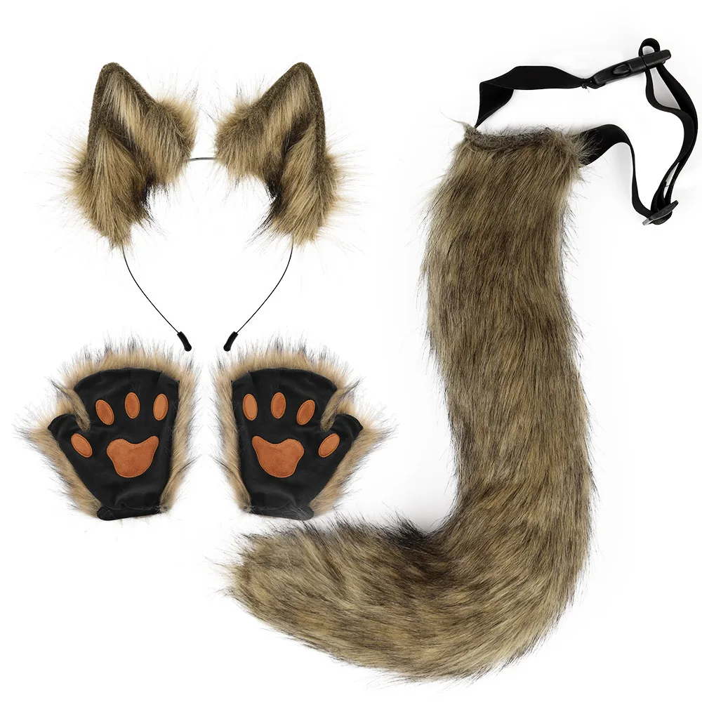 

Anime Beast Claw Plush Fox Ears Headband Lolita Simulation Faux Fur Long Tail Paw Props Cosplay Halloween Dress Up Party Toy Se
