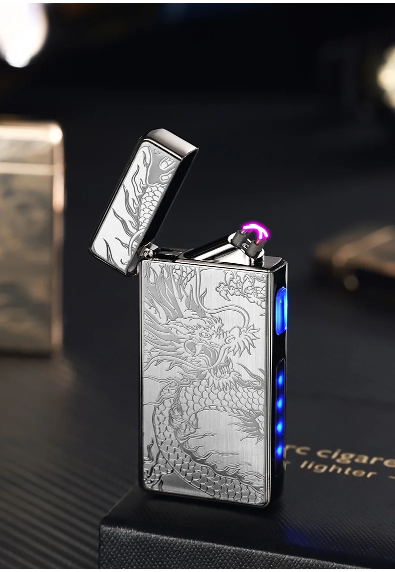 2025 Metal Type-c Charging Double Fire Arc Pulse Electronic Lighter Power Display High Value Gift Cigarette Accessories