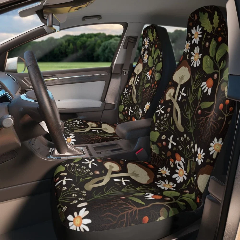 Boho Mushroom Plant Print Car Seat Covers Set Of 2 Hippie Cottagecore