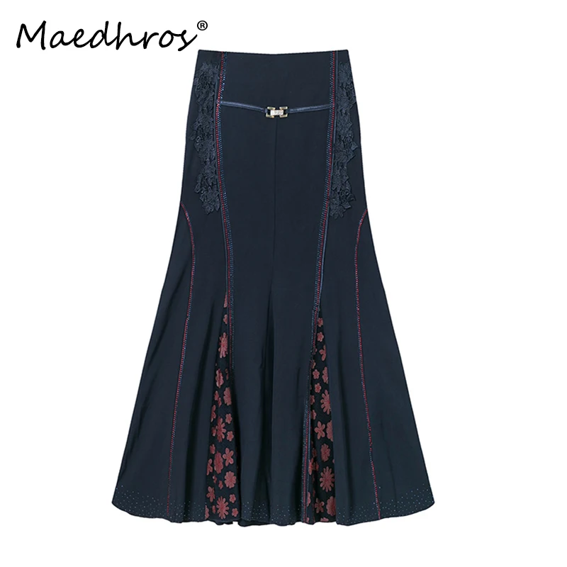 Women Black Skirts Luxury Flower Net Lace Design Skirt High-end Silk Long Skirt Ladies Bottoms Party Special Occasion Dress 2022 2023 fall blue denim dress short sleeve lapel hip pencil short dress skinny sexy african ladies elegant party casual clothing