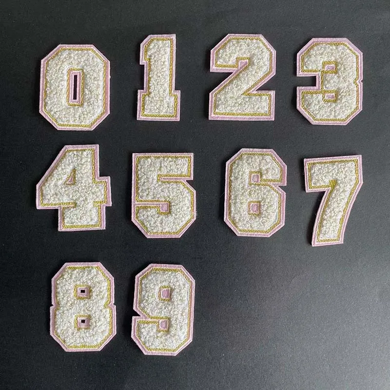 Weiße A~Z-Alphabet-Buchstaben, 0~9 Zahlen, Chenille-Aufnäher, Thermocollant, Stickerei-Applikation zum Aufbügeln, Transfer-Kleidungsaufkleber – Detail 3