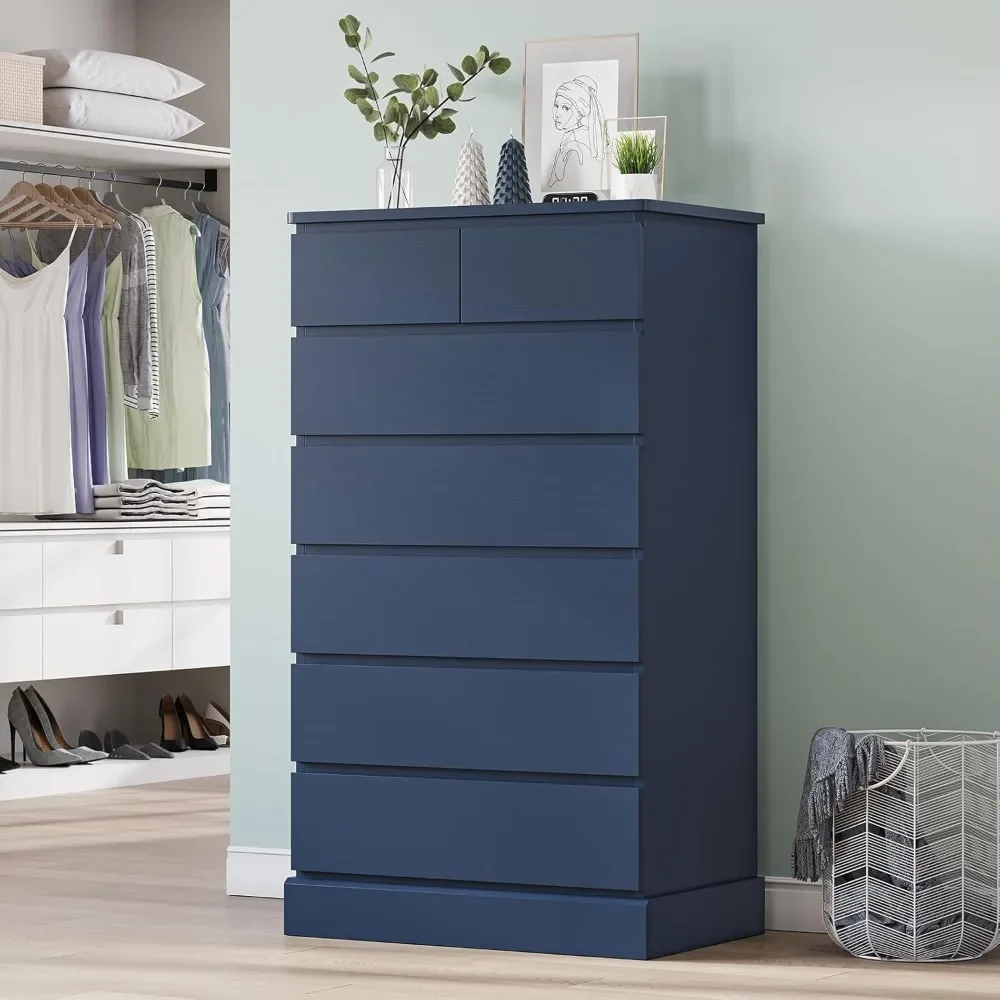 Tall Dresser for Bedroom with 7 Drawers, 51.8" Tall Blue Dressers & Chests of Drawers, Modern Wood Closet Organizer and S