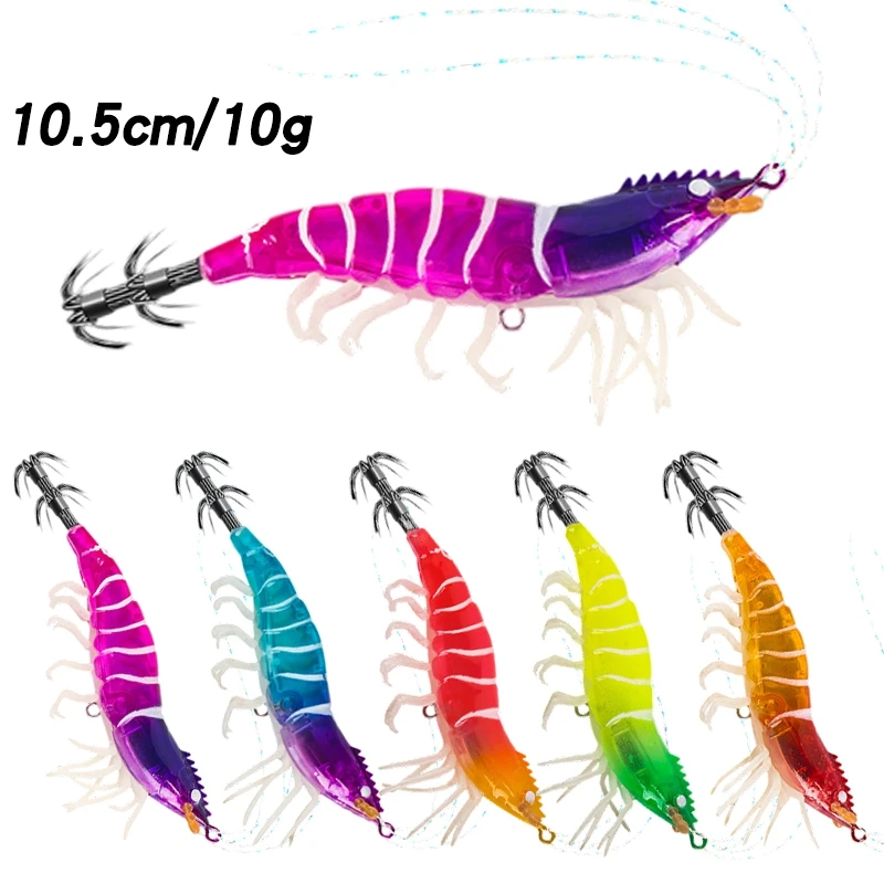 1/5pcs Shrimp Squid Jig Fishing Bait Luminous Cuttlefish Horizontal Slow Sinking Lure Wood Shrimp Octopus Egi Bait쭈꾸미 에기