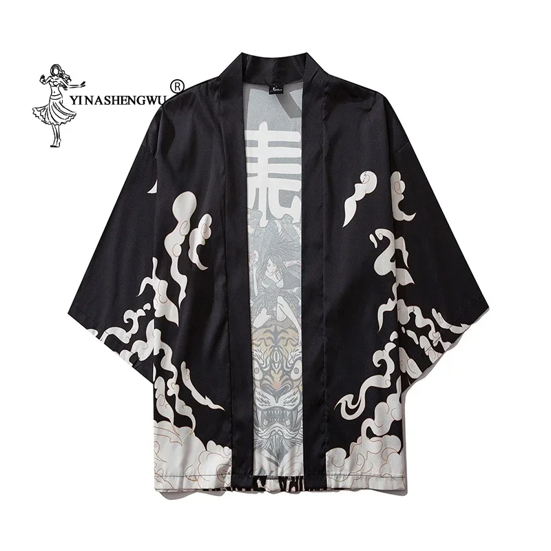 

Yukata haori Japanese Tiger kimono cardigan men samurai costume Asian clothes kimonos jacket mens shirt yukata beach coat tops