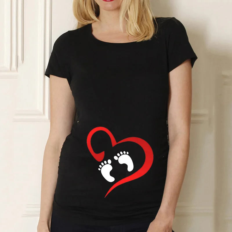 T Shirt V Neck T Shirt Cotton T Shirt Black Pregnancy Shirt Maternity Cute Baby Print O-Neck Short Sleeve T-shirt Pregnant Tops Mom Clothes Baby Announcment Tshirt
