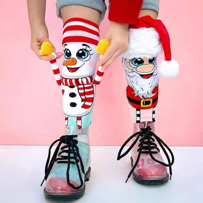 Fun Christmas Socks Santa and Snowman Novelty Women's Cozy Slipper Socks For Girls Women Fluffy