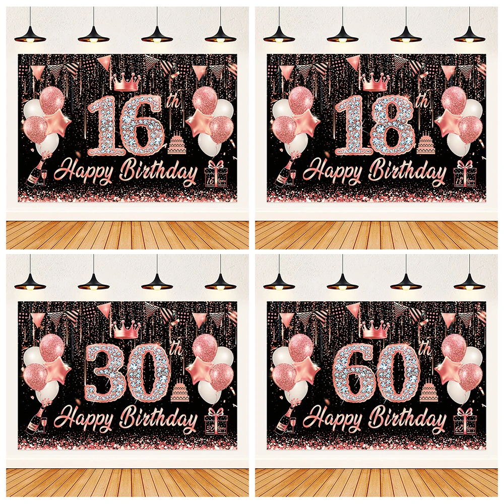 Roségoldener Diamant-Ballon, 16, 18, 40, 80. Geburtstag, Party-Dekoration, Banner, Hintergrund, Fotoshooting, Requisiten, Geschenk, Fotoschirm